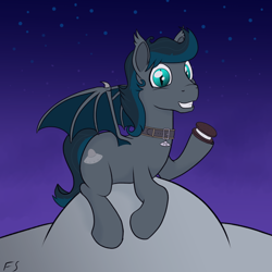Size: 700x700 | Tagged: safe, artist:flyingsaucer, imported from derpibooru, imported from ponybooru, oc, oc:flying saucer, bat pony, bat pony oc, bat wings, collar, male, stallion, ufo, wings