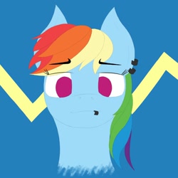 Size: 2000x2000 | Tagged: safe, artist:shoophoerse, imported from derpibooru, rainbow dash, pegasus, pony, abstract background, bust, ear piercing, lip piercing, looking down, no pupils, piercing, portrait, solo