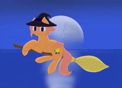 Size: 2500x1800 | Tagged: safe, artist:shoophoerse, imported from derpibooru, oc, oc only, oc:shoop, pegasus, pony, broom, clothes, costume, halloween, halloween costume, hat, holiday, lying down, moon, moonlight, night, ocean, purple eyes, reflection, solo, stars, witch hat