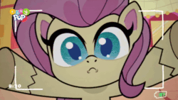 Size: 1024x576 | Tagged: safe, imported from derpibooru, screencap, fluttershy, pegasus, pony, my little pony: pony life, spoiler:pony life s02e02, animated, female, g4.5, mare, pony life, solo, sound, the crystal capturing contraption, tongue twister, webm