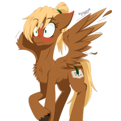 Size: 1200x1200 | Tagged: safe, artist:willoillo, imported from derpibooru, oc, oc only, oc:threnody, pegasus, pony, fallout equestria, fallout equestria: speak, blushing, blushing profusely, fanfic art, nose wrinkle, pegasus oc, spread wings, wingboner, wings