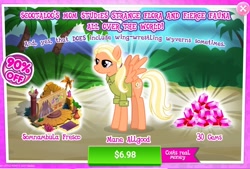 Size: 1020x691 | Tagged: source needed, safe, imported from derpibooru, screencap, mane allgood, pegasus, pony, clothes, costs real money, female, gameloft, gem, mare, official, solo, somnambula (location), somnambula fresco