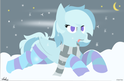 Size: 9589x6240 | Tagged: safe, artist:samsailz, imported from derpibooru, oc, oc only, pegasus, pony, :p, background, clothes, female, ice, scarf, snow, snowfall, snowflake, socks, solo, striped socks, tongue out