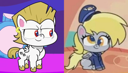 Size: 1564x893 | Tagged: safe, edit, edited screencap, imported from derpibooru, screencap, bulk biceps, derpy hooves, pony, my little pony: pony life, unboxing day, clothes, derpybulk, female, g4.5, male, mare, pony life, shipping, shipping domino, sportacular spectacular musical musak-ular, straight, uniform