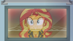 Size: 3410x1920 | Tagged: safe, imported from derpibooru, screencap, sunset shimmer, equestria girls, equestria girls series, holidays unwrapped, spoiler:eqg series (season 2), clothes, cute, female, food, geode of empathy, jacket, jewelry, leather, leather jacket, magical geodes, necklace, oven, saving pinkie's pie, shimmerbetes, smiling, solo, souffle