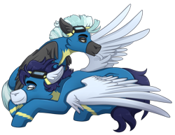 Size: 2200x1700 | Tagged: safe, artist:kikirdcz, imported from derpibooru, soarin', thunderlane, pegasus, pony, clothes, commission, gay, grooming, high res, male, preening, shipping, simple background, soarilane, stallion, transparent background, uniform, wonderbolts uniform