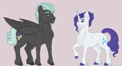 Size: 1600x865 | Tagged: safe, artist:ganashiashaka, imported from derpibooru, rarity, thunderlane, pegasus, pony, unicorn, backwards cutie mark, female, male, mare, rarilane, shipping, stallion, straight