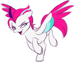 Size: 653x543 | Tagged: safe, artist:108fiona8fay, imported from derpibooru, zipp storm, pegasus, pony, colored wings, female, g5, mare, multicolored wings, open mouth, raised hoof, simple background, solo, spread wings, transparent background, unshorn fetlocks, wings