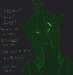 Size: 1993x2048 | Tagged: safe, artist:nonamenymous, imported from derpibooru, queen chrysalis, changeling, changeling queen, female, looking at you, solo, yandere, yanderesalis