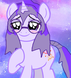 Size: 802x887 | Tagged: safe, artist:amgiwolf, artist:mellow91, imported from derpibooru, oc, oc only, oc:glass sight, pony, unicorn, blushing, cute, female, glasses, hoof on chest, in love, mare, ocbetes, smiling, solo
