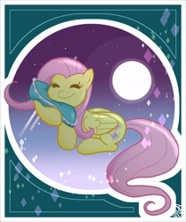 Size: 3808x4550 | Tagged: safe, artist:vigasartroom, imported from derpibooru, part of a set, fluttershy, pegasus, pony, cute, eyes closed, female, full moon, high res, mare, moon, night, pillow, shyabetes, sleeping, solo