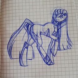 Size: 1080x1080 | Tagged: safe, artist:tessa_key_, imported from derpibooru, pinkie pie, earth pony, pony, bedroom eyes, eyelashes, female, graph paper, lineart, looking up, mare, pinkamena diane pie, raised hoof, smiling, solo, traditional art