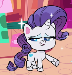 Size: 550x572 | Tagged: safe, imported from derpibooru, screencap, rarity, pony, unicorn, my little pony: pony life, spoiler:pony life s02e02, cropped, fabulous, female, g4.5, mare, pony life, smiling, solo, sparkles, the crystal capturing contraption