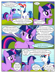 Size: 612x792 | Tagged: safe, artist:newbiespud, edit, edited screencap, imported from derpibooru, screencap, shining armor, twilight sparkle, pony, unicorn, comic:friendship is dragons, baseball cap, cap, comic, dialogue, eyelashes, female, hat, horn, male, mare, open mouth, outdoors, raised hoof, screencap comic, stallion, underhoof, unicorn twilight, unshorn fetlocks