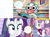 Size: 1742x1289 | Tagged: safe, edit, edited screencap, imported from derpibooru, screencap, rarity, sweetie belle, cat, pony, unicorn, season 1, stare master, belle sisters, cape, carousel boutique, clothes, crossover, makeup, nicole watterson, oops, shocked, shocked expression, smiling, speech bubble, store, sweetie fail, the amazing world of gumball, this will end in tears