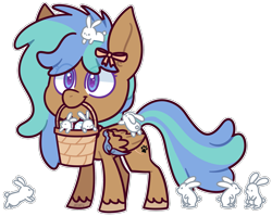 Size: 2175x1728 | Tagged: safe, alternate version, artist:jetjetj, imported from derpibooru, part of a set, oc, oc only, oc:ocean pearl, pegasus, pony, rabbit, animal, basket, chibi, commission, easter egg, female, mare, mouth hold, simple background, solo, transparent background, ych result