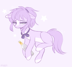 Size: 913x859 | Tagged: safe, artist:higgly-chan, imported from derpibooru, oc, oc only, oc:mio, earth pony, pony, blaze (coat marking), bottle, coat markings, crying, facial markings, female, markings, pale belly, pineapple juice, sad, solo, stars, vent art, white belly