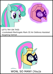 Size: 1000x1401 | Tagged: safe, artist:anonymous, imported from derpibooru, pony, unicorn, fanfic:everyday life with guardsmares, /mlp/, 4chan, armor, everyday life with guardsmares, female, goggles, helmet, horn, mare, meme, nightmare vision, royal guard armor