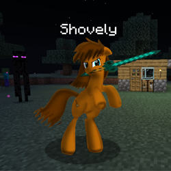 Size: 4000x4000 | Tagged: safe, artist:wvdr220dr, imported from derpibooru, oc, oc:minecraft shovely, earth pony, female, fighter, house, mare, night, photo, shovel, survival