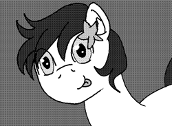 Size: 613x448 | Tagged: safe, artist:multi-faceted, imported from derpibooru, star dancer, earth pony, pony, my little pony: the manga, black and white, gray background, grayscale, monochrome, paint, simple background, solo, star dancer appreciation collab