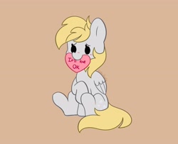 Size: 4096x3320 | Tagged: safe, artist:kittyrosie, imported from derpibooru, derpy hooves, pegasus, pony, blushing, bronybait, cute, derpabetes, female, mare, motivational, mouth hold, simple background, sitting, solo