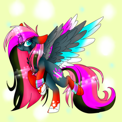 Size: 2449x2449 | Tagged: safe, artist:mediasmile666, artist:spletterfit, imported from derpibooru, oc, oc only, pegasus, pony, abstract background, colored wings, female, high res, jewelry, mare, pendant, solo, spread wings, wings