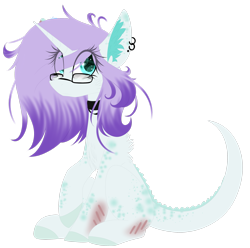 Size: 2461x2437 | Tagged: safe, artist:mediasmile666, imported from derpibooru, oc, oc only, pony, unicorn, choker, coat markings, ear piercing, earring, female, glasses, high res, jewelry, looking at you, mare, piercing, simple background, sitting, solo, transparent background