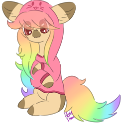 Size: 1648x1684 | Tagged: safe, artist:pasteldraws, imported from derpibooru, earth pony, pony, clothes, cute, hoodie, multicolored hair, rainbow hair, redesign, simple background, sitting, solo, transparent background