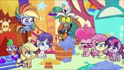 Size: 1280x720 | Tagged: safe, imported from derpibooru, screencap, applejack, discord, fluttershy, pinkie pie, rainbow dash, rarity, spike, twilight sparkle, alicorn, draconequus, dragon, earth pony, pegasus, pony, unicorn, my little pony: pony life, spoiler:pony life s02e27, birthday party, candle, female, g4.5, male, mane seven, mane six, mare, one last wish, party, pony life, sugarcube corner, twilight sparkle (alicorn), winged spike, wings