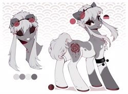 Size: 2195x1606 | Tagged: safe, artist:rrusha, imported from derpibooru, oc, oc only, oc:marleen, earth pony, pony, chest fluff, earth pony oc, eyes closed, facial markings, female, heart mark, looking at you, looking back, mare, markings, reference sheet, solo, standing