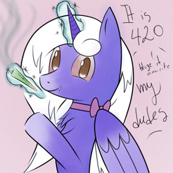 Size: 1000x1000 | Tagged: safe, imported from derpibooru, oc, oc only, alicorn, pony, 420, drugs, marijuana