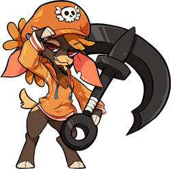 Size: 1341x1319 | Tagged: safe, artist:hoshmyposhes, imported from derpibooru, shanty (tfh), goat, them's fightin' herds, anchor, bipedal, cap, chest fluff, clothes, cloven hooves, community related, female, guilty gear, hat, looking at you, may (guilty gear), rectangular pupil, simple background, solo, transparent background