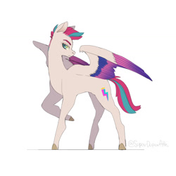 Size: 1301x1301 | Tagged: safe, artist:superduperath, imported from derpibooru, zipp storm, pegasus, pony, colored wings, female, g5, mare, multicolored wings, raised hoof, simple background, solo, spread wings, unshorn fetlocks, white background, wings