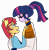 Size: 5400x5500 | Tagged: safe, artist:jadeharmony, artist:jadethepegasus, imported from derpibooru, sci-twi, sunset shimmer, twilight sparkle, fanfic:sunset shimmer discovers her feet, equestria girls, crossover, duo, duo female, epaulettes, fanfic art, female, happy, holding onto someone, imminent kissing, lesbian, lesbian twilight, scitwishimmer, shipping, simple background, sunsetsparkle, the little mermaid, transparent background