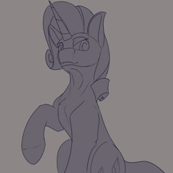 Size: 1600x1600 | Tagged: safe, artist:tenebrisnoctus, imported from derpibooru, rarity, pony, unicorn, female, gray background, grayscale, mare, monochrome, simple background, sketch, solo