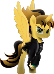 Size: 5466x7558 | Tagged: safe, artist:lincolnbrewsterfan, derpibooru exclusive, imported from derpibooru, oc, oc:killer epic, alicorn, pony, fallout equestria, my little pony: the movie, .svg available, alicorn oc, alternate design, alternate universe, awesome face, belt, clothes, computer screen, cross, cross necklace, crossed hooves, cutie mark, determination, determined, determined face, determined look, determined smile, fire, glow, gold pipbuck 3000, gradient ears, gradient eyes, gun, handgun, highlights, holster, horn, jacket, leather jacket, lincoln brewster, looking at you, male, mane, movie accurate, neck line, pipbuck, pipbuck 3000, pistol, ponified, ponified music artist, raised eyebrow, raised hoof, revolver, screen, shading, smiling, smiling at you, spread wings, stallion, stallion oc, strings, svg, tail, utility belt, vector, vigilance (gun), weapon, wings, zipper
