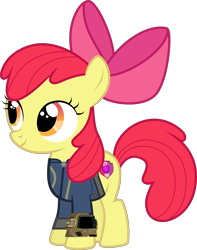 Size: 3000x3811 | Tagged: safe, artist:concordisparate, artist:ponygamer2020, imported from derpibooru, apple bloom, earth pony, pony, fallout equestria, absurd resolution, adorabloom, apple bloom's bow, bow, clothes, cute, cutie mark, fallout, female, filly, hair bow, high res, jumpsuit, pipboy, png, simple background, solo, the cmc's cutie marks, transparent background, vault suit, vector