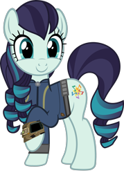 Size: 5000x6969 | Tagged: safe, artist:cheezedoodle96, artist:luckreza8, artist:ponygamer2020, edit, imported from derpibooru, coloratura, earth pony, pony, fallout equestria, the mane attraction, absurd resolution, c:, clothes, cute, fallout, female, happy, jumpsuit, mare, pipboy, png, raised hoof, rara, rarabetes, simple background, smiling, solo, the magic inside, transparent background, vault suit, vector