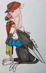 Size: 2156x3411 | Tagged: safe, artist:agdapl, imported from derpibooru, griffon, crossover, female, griffonized, gun, hat, high res, rifle, signature, sniper, solo, species swap, team fortress 2, traditional art, weapon