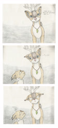 Size: 1492x3290 | Tagged: safe, artist:cindertale, imported from derpibooru, oc, oc only, oc:cinder, deer, reindeer, antlers, chest fluff, comic, deer oc, ear fluff, jewelry, necklace, talking, traditional art