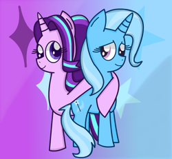Size: 770x713 | Tagged: safe, artist:763lilypadpandaowl, imported from derpibooru, starlight glimmer, trixie, pony, unicorn, female, lesbian, mare, png, shipping, startrix