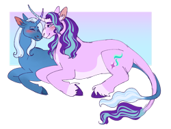Size: 1280x960 | Tagged: safe, artist:literal-forest-fire, artist:s0ftserve, imported from derpibooru, starlight glimmer, trixie, pony, female, lesbian, lying down, prone, shipping, startrix