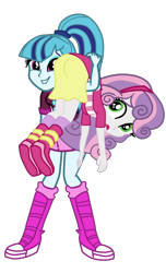 Size: 2338x3847 | Tagged: safe, alternate version, artist:gmaplay, imported from derpibooru, sonata dusk, sweetie belle, equestria girls, alternate character, ass, butt, carried, carry, cute, duo, high res, kidnapped, ots carry, over the shoulder, simple background, solo, sonatabetes, sweetie belle is not amused, sweetie butt, transparent background, unamused