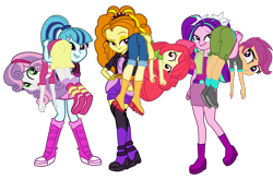 Size: 6280x4133 | Tagged: safe, artist:gmaplay, imported from derpibooru, adagio dazzle, apple bloom, aria blaze, scootaloo, sonata dusk, sweetie belle, equestria girls, absurd resolution, ass, bloom butt, butt, carried, carry, carrying, ots carry, over the shoulder, scootabutt, simple background, sweetie butt, the dazzlings, transparent background