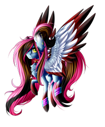 Size: 1317x1593 | Tagged: safe, artist:fellabyss, artist:mediasmile666, imported from derpibooru, oc, oc only, oc:media smile, pegasus, pony, collar, ear piercing, earring, female, flying, jewelry, mare, pendant, piercing, simple background, solo, spiked collar, spread wings, transparent background, two toned wings, wings