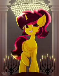 Size: 1532x1969 | Tagged: safe, artist:shini951, artist:shinizavr, imported from derpibooru, oc, oc only, pony, unicorn, candelabra, fangs, smiling, solo