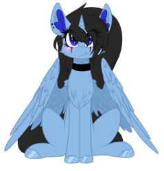 Size: 2051x2145 | Tagged: safe, artist:mediasmile666, imported from derpibooru, oc, oc only, alicorn, pony, alicorn oc, blushing, choker, female, high res, horn, mare, simple background, sitting, solo, transparent background, wings