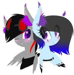 Size: 2430x2468 | Tagged: safe, artist:mediasmile666, imported from derpibooru, oc, oc only, pegasus, pony, blushing, bust, duo, female, glasses, high res, looking at each other, mare, one eye closed, simple background, transparent background