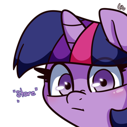 Size: 3000x3000 | Tagged: safe, artist:lou, imported from derpibooru, twilight sparkle, pony, unicorn, :i, bust, female, high res, horn, looking at you, mare, portrait, simple background, solo, stare, white background