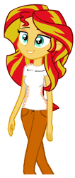 Size: 442x1045 | Tagged: safe, imported from derpibooru, sunset shimmer, equestria girls, clothes, jeans, mclaren, ms paint, pants, renault, shirt, smiling, solo, t-shirt